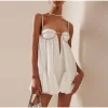 Backless Diamond Drawstring Square Collar Solid Color Mini Party Dress