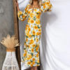 Floral Dress Midi Dress Floral Print Long Sleeves Halter Elegant Pleated Zipper No Open Seam Medium Fall - Image 2
