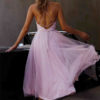 Party Dresses Lavender Cowl Neck Lace Up Sleeveless Backless Semi Formal Dress - Image 3