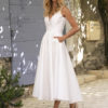Party Dresses White V-Neck Pockets Sleeveless Backless Semi Formal Dress - Image 2