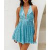 Sexy mini bodycon dress for women, deep V neck, glitter dresses, club wear, birthday party
