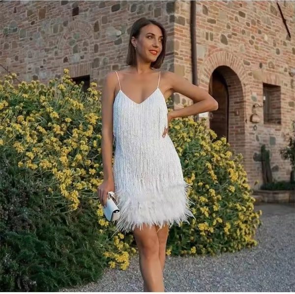 Tassel Sequins Feathers Mini Dress Cocktail Dresses - Image 4