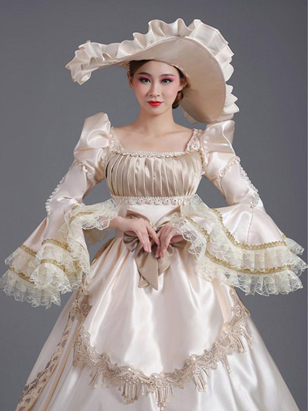 Champagne Retro Costumes Ruffles Polyester Hat Women's Euro-Style Tunic Marie Antoinette Costume Party Prom Dress