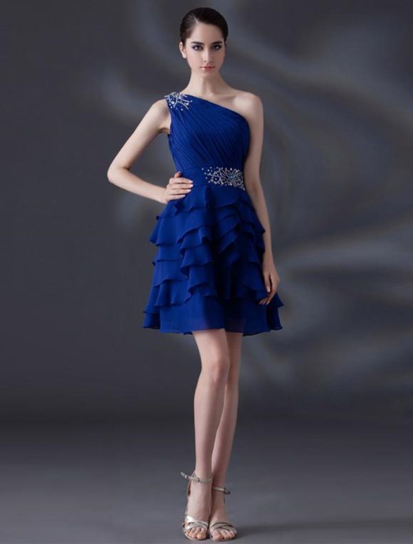 A-line Beading One-Shoulder Chiffon Gorgeous Cocktail wedding guest dress - Image 2