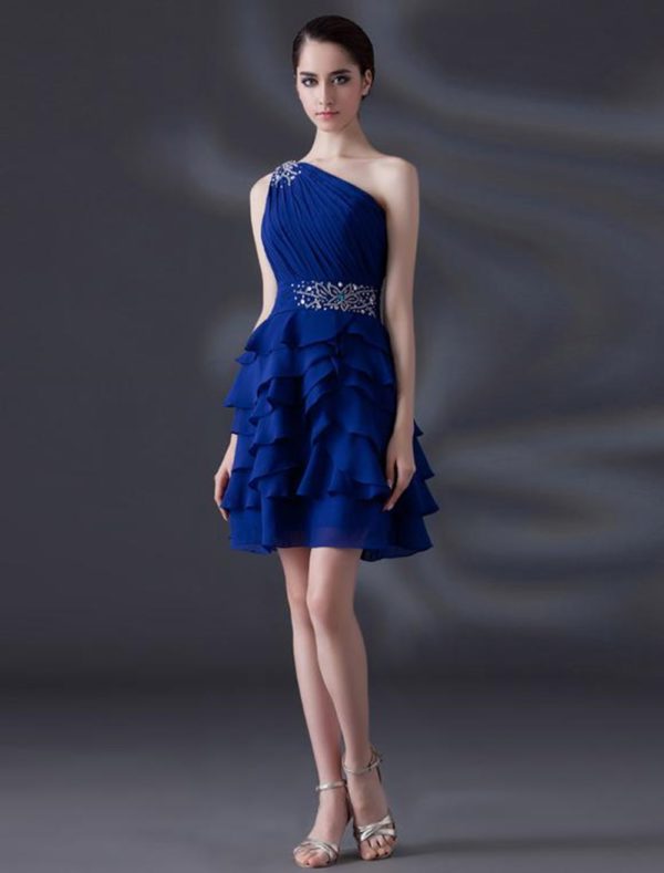 A-line Beading One-Shoulder Chiffon Gorgeous Cocktail wedding guest dress - Image 3