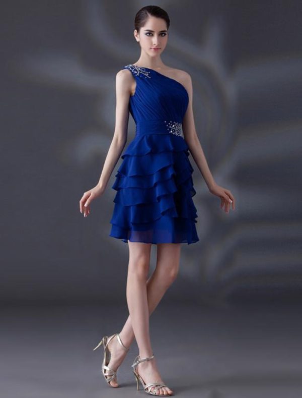 A-line Beading One-Shoulder Chiffon Gorgeous Cocktail wedding guest dress - Image 4