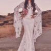 Boho Wedding Dress With Court Train White Jewel Neck Long Sleeve Lace Bridal Dress Long Hippie Bridal Gowns Free Customization - Image 2