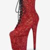 Pole Dance Shoes Women's Glitter Lace Up Stiletto Heel Ankle Boots with Platform - Image 3
