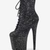 Pole Dance Shoes Women's Glitter Lace Up Stiletto Heel Ankle Boots with Platform - Image 5