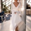 Short Wedding Dresses Long Sleeves A-Line Tea-Length Bridal Dresses