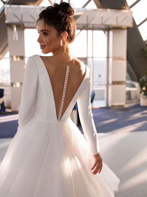 Short Wedding Dresses Long Sleeves A-Line Tea-Length Bridal Dresses - Image 3