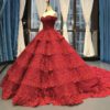 Luxury Lace Tiered Wedding Dress Sleeveless Beading Bridal Gowns - Image 2