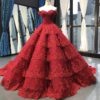 Luxury Lace Tiered Wedding Dress Sleeveless Beading Bridal Gowns