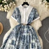 Elegant Maxi Dresses for Women Printed Short Sleeve A-line Belted - Image 2