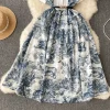 Elegant Maxi Dresses for Women Printed Short Sleeve A-line Belted - Image 5