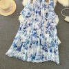 Floral Print Flare Sleeve Stand Collar Female Chiffon Maxi Dress - Image 2
