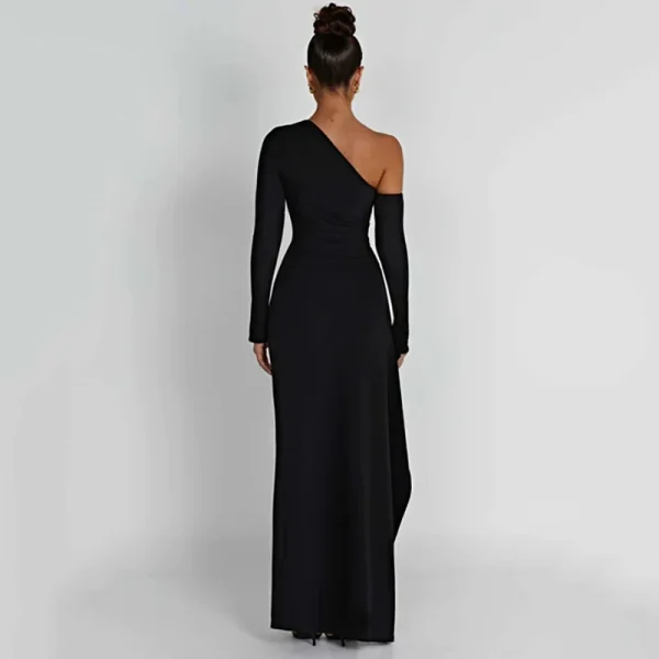 One Shoulder Long Sleeve Long Party Evening Dresses Elegant Gown Backless Ruffle Maxi Dress - Image 2