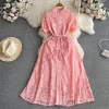 Style Dresses for Women Crochet Hollow Out A-line Long Sleeve Female