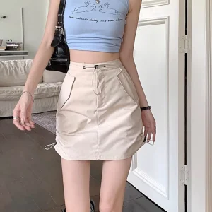 Cargo American Retro Streetwear High Waist A Line Mini Skirts