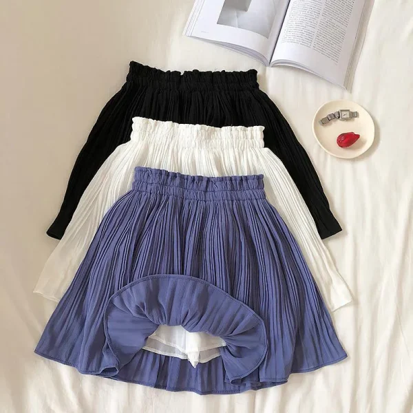 Chiffon Pleated Sweet High Waist Simple A Line Mini Skirt