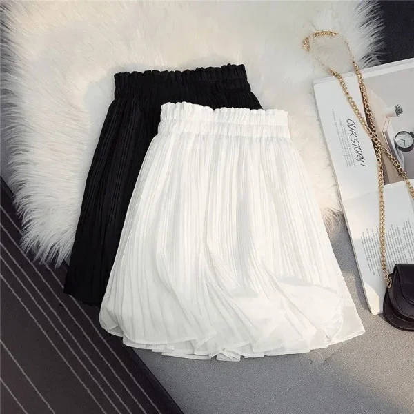 Chiffon Pleated Sweet High Waist Simple A Line Mini Skirt - Image 2