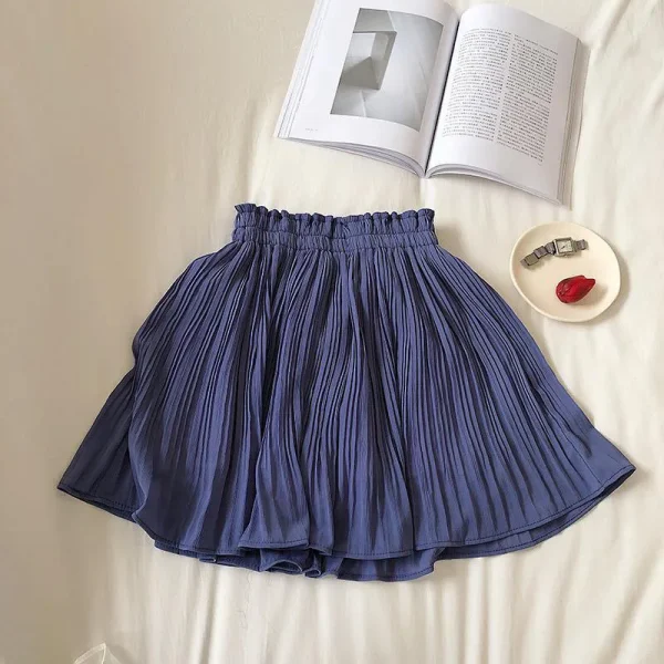 Chiffon Pleated Sweet High Waist Simple A Line Mini Skirt - Image 4