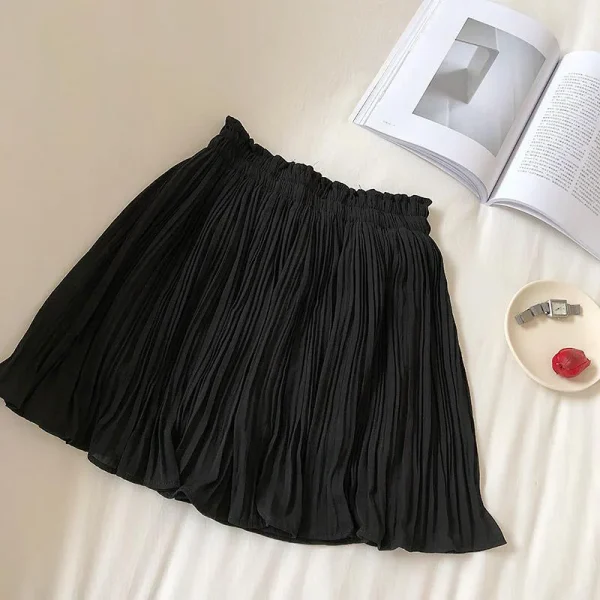 Chiffon Pleated Sweet High Waist Simple A Line Mini Skirt - Image 5