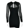 Hollow Out Ruched Mini Dress Two Layer Mesh Sheer Long Sleeve Bodycon Party Short Dress - Image 10