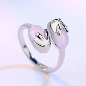 Little Silver and Purple Rabbit Rings Exquisite Lovely Opening Finger Ring