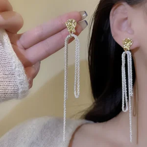 Silver Color Sparkling Tassel Jewelry Wedding Earrings