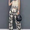 Casual HOLE Print Two Piece Set Loose Short Vest Pants - Image 4