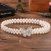 Butterfly Buckle Belt with Faux Pearls and Rhinestones - Elastic Waistband