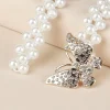 Butterfly Buckle Belt with Faux Pearls and Rhinestones - Elastic Waistband - Image 3