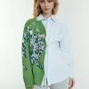 Casual Asymmetrical Patchwork Lapel Long Sleeve Knitting Printing Loose Shirts