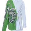 Casual Asymmetrical Patchwork Lapel Long Sleeve Knitting Printing Loose Shirts - Image 2