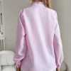 Casual Cross Border Long Sleeved Ruffle Button Shirt Top - Image 7