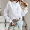 Casual Cross Border Long Sleeved Ruffle Button Shirt Top - Image 12