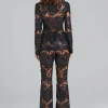 Casual Designer Single Button Zipper Fly Lace Blazer Flare Suit Set - Image 3