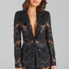 Casual Designer Single Button Zipper Fly Lace Blazer Flare Suit Set - Image 2