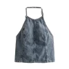 Casual Hanging Neck Sleeveless Top With Open Back Lace Up Sling Top