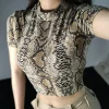 Casual High Collar Snake Print Medium Stretch Crop Top - Image 2