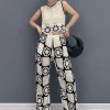 Casual HOLE Print Two Piece Set Loose Short Vest Pants - Image 3