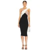 Casual Patchwork Cross Sling Stretch Bandage High Street Midi Dress