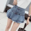 Casual Solid Ruffles High Waist Lined Denim Mini Skirts - Image 3