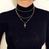 Combination Chain Braid and Sleek Gold Necklaces Cross Charm - Image 2