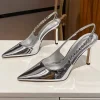 Crystal Metallic Pointy Toe Stiletto Heeled Party Dress Shoes Sandals - Image 6