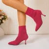 Elastic Sock Stiletto Slip-On Pointed Toe High-heeled Knitted Ankle Boots - Image 8