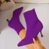Elastic Sock Stiletto Slip-On Pointed Toe High-heeled Knitted Ankle Boots - Image 4