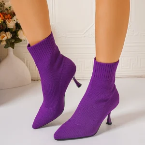 Elastic Sock Stiletto Slip-On Pointed Toe High-heeled Knitted Ankle Boots