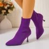 Elastic Sock Stiletto Slip-On Pointed Toe High-heeled Knitted Ankle Boots - Image 3